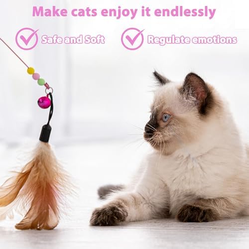 QUOZUO Cat Feather Wand Replacement - 12 PCS Toy Refills and Attachments for Cat Toys