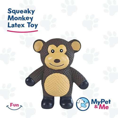 My Pet & Me Rubber Squeaky Dog Toys for Small Dogs and Puppies, Soft Latex Squeak Toy for Light to Moderate Chewers, Teething and Fetch Play with Squeaker (Brown Monkey, 4.3 Inch)