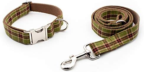 Custom Dog Collar Engraved ID Fabric for All Breeds (Green Plaid)