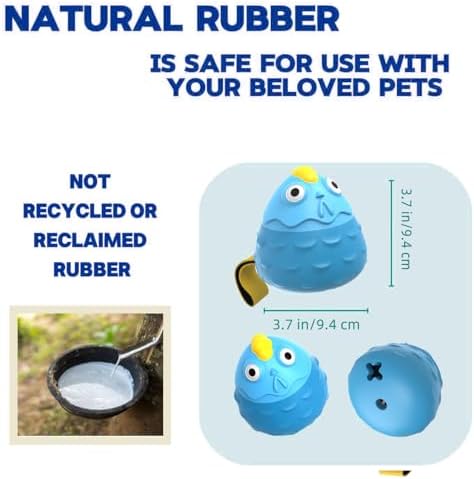 Dog Chew Toy for Aggressive Chewers, Treat Dispensing Interactive Puzzle Toy, Natural Rubber Squeaky Slow Feeder for Teeth Cleaning, Chicken Design for Small Medium Large Dogs (Blue)
