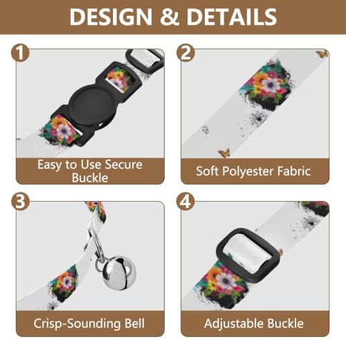 Colorful Flowers Dog Collars for Small Dogs, 2 Pack Breakaway Cat Collars with Bell