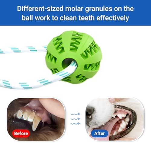 Dog Toy Suction Cup Tug of War, Interactive Chew Toy for Aggressive Chewers, Puppy Teething & Teeth Cleaning, Treat Dispensing Puzzle Ball, Rope Toys for Dogs - Green