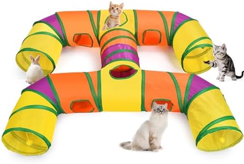 Petizer H-4-Way Collapsible Cat Tunnels for Kittens Indoor Entertainment, Washable Cute Cat Tube Toys with Interactive Playing Balls,Tear-Resistant Pet Tube, Cats, Kitten, Kitty, Puppy, Rabbit