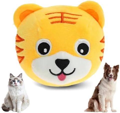 Jiexily Interactive Dog Toys, 2025 New Active Moving Pet Plush Toy, Squeaky Moving Ball Puppy Toys, Rechargeable Cartoon Plush Bounce Talking Toys to Keep Them Busy (Tiger)
