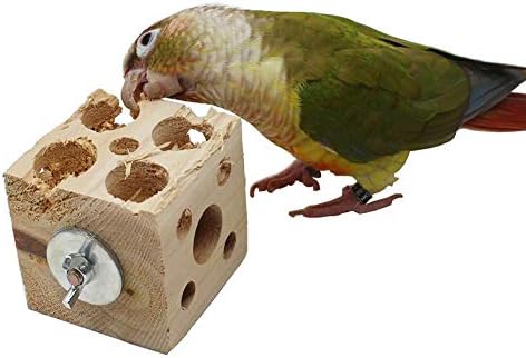 QBLEEV Bird Wooden Block Chew Toy, Parrot Tabletop Puzzle, Small Animal Shredding & Biting Wood Teething Toy for Hamster, Cockatiels, Conures & Budgie