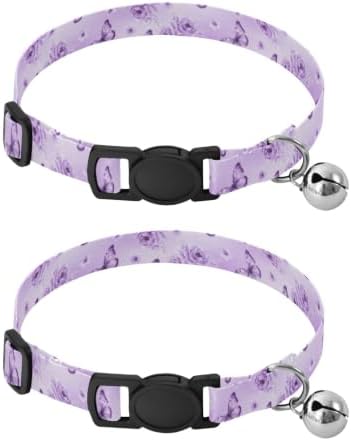 Purple Butterflies Puppy Collar 2 Pack Comfortable Cat Collar Adjustable 10.6 to 17.1 Inches