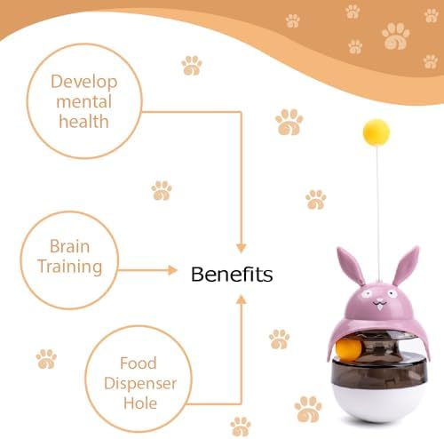 Cat Treat Puzzle Toy, Auto-Balancing Pet Food Dispenser - Brain Stimulating - Slow Feeder - Boredom Relief Kitten Toys, Interactive Training, Toy for Indoor Bored Cats (Pink, Rabbit)