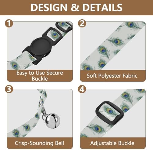 2 Pack Cat Collar Peacocks with Bell, Adjustable 10.6 to 17.1 Inches