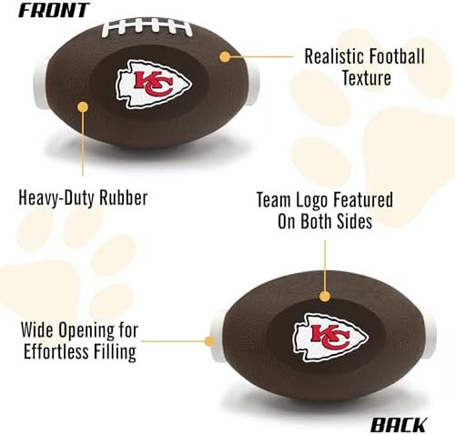 Pets First NFL Kansas City Chiefs Football Treat Dispensing Toy for Dogs, Cats - Interactive Fun, Natural Rubber Toy