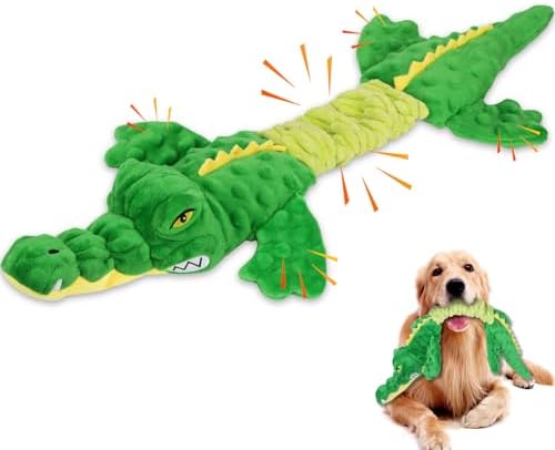 Letsmeet Large Squeaky Alligator Dog Toys, Interactive Puppy Toys with Crinkle Paper, Pull Tug of War Dog Toy, Plush Dog Chew Toys for Small, Medium, Large Breed