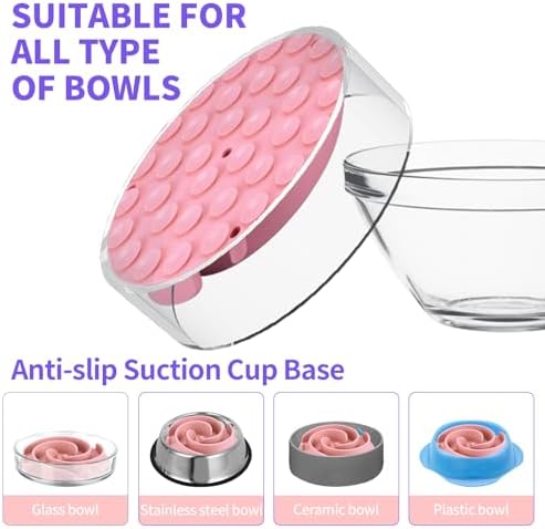 Slow Feeder Dog Bowls Insert, Bestalk Soft Silicone Slow Eating Feeder Insert with Suction Cups for Small, Medium and Large Dogs, Fit into Basic and Elevated Dog Bowls, Pink