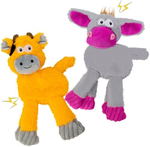 No Stuffing Dog Toys 2 Pack Squeaky Crinkle Plush Animal Toy