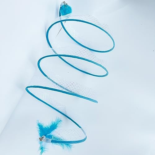 Self Play Cat Hunting Spiral Tunnel Toy, Folded Cat Spring Tunnel Toys for Indoor Cats (Blue)