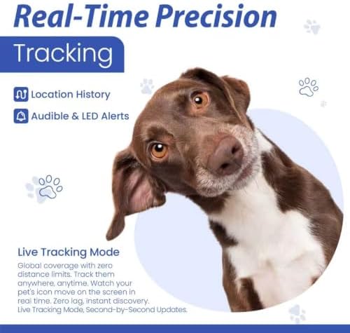 Pet Real Time GPS Tracker, Smart Dog Tracker GPS with 1 Month Subscription | IP65 Waterproof Pet Tracking Device Dogs Cats, Virtual Fence, Activity Monitoring, Long-Life Battery, Subscription Required