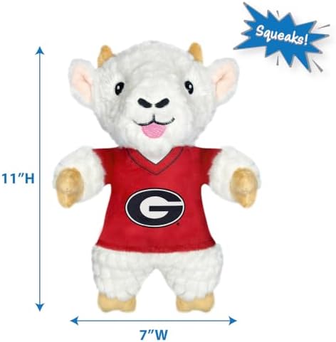 Pets First NCAA Georgia Bulldogs Goat Plush Toy for Dogs and Cats with Squeaker, Wearing a Team Jersey! Fun & Sporty Goat Shaped Dog Chew Toy, Interactive Pet Toy
