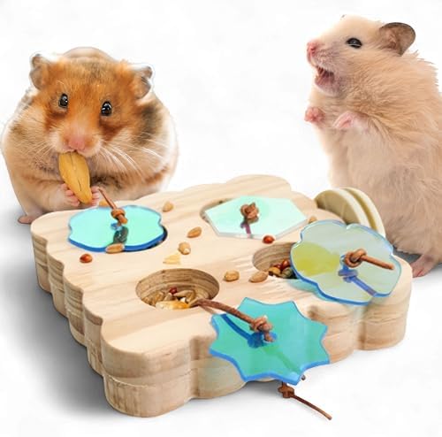 Treat Dispenser Rat Foraging Toy, Rat Enrichment Toys, Interactive Hide Treats Enrichment Toys for Rats Small Animals, Hanging Slow Feeder, Hamster Toy, Guinea Pig Accessories (M, Wood)