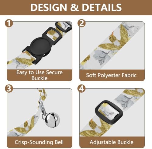 Golden Hummingbirds Flowers Cat Collar Breakaway with Bell 2 Pack Kitten Collar Adjustable 10.6 to 17.1 Inches