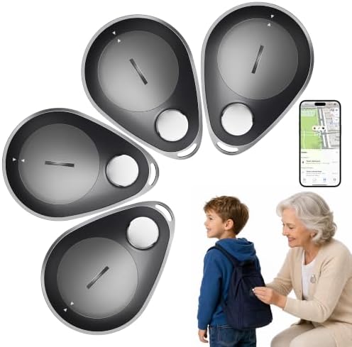 GPS Tracker for Kids 4-Pack, Anti-Removal Pin, No Monthly Fee | Compatible with Apple & Android,Magnetic Unlocker Included,Hidden Tracker for Backpacks,Luggage,Kids, Elderly,Pets