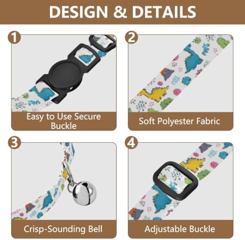 Cartoon Dinosaurs Volcano White Dog Bell Collar 2 Pack Kitten Collars Adjustable 10.6 to 17.1 Inches