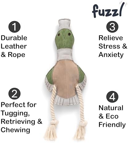 Fuzzl Eco Leather Dudley Duck Toy Natural and Tough Dog Toys - Long Lasting Chew Toys for Aggressive Chewers - Strong Dog Toy for Dogs and Puppy