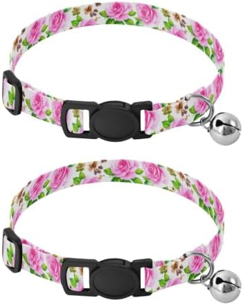 Watercolor Roses Green Leaf Small Dog Collar 2 Pack Adjustable Pet Collar Adjustable Length 10.6" to 17.1"