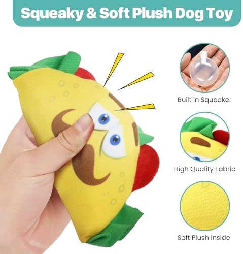 SPOT Fun Food Taco Plush Dog Toy with Squeaker - Interactive Soft, Squeaky Toy for Dogs and Puppies, Keeps Pets Entertained, Cute and Funny Chew Toy Made with Soft Fabric - 6in