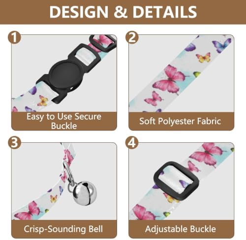 Watercolor Butterflies Pastel White Easy to Wear Puppy Collar 2 Pack Lightweight Pet Collar for Cats and Dogs