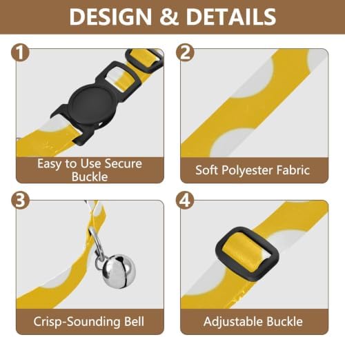 Yellow Polka Dot Dog Collar 2 Pack Soft Polyester Pet Collar Adjustable Length 10.6" to 17.1"
