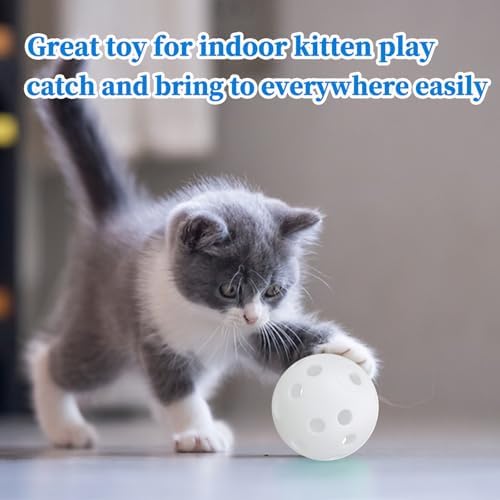 Low Noise No Bells Cat Ball Toy, 12Pcs White Plastic Golf Balls with Holes, Funny Interactive Cat Toys for Bored Indoor Cats,Cute Kitten Kitty Toys(1.65")