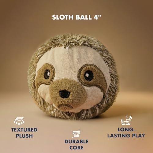 Pet Lou EZ Squeaky Ball Twin Pack, Hedgehog & Sloth Plush Dog Toys with Textured TPR Squeaky Core, Stuffing-Free Mesh-Reinforced Design, 4 Inch