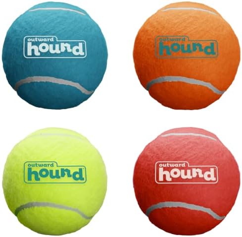Outward Hound Squeaker Ballz Tennis Ball Dog Toy, Large, 3", 4-Pack | Squeaks & Bounces, Bright Colors, Interactive Fetch & Training, Indoor Outdoor, Moderate Chewers, Large Dogs (50 lbs & Over)