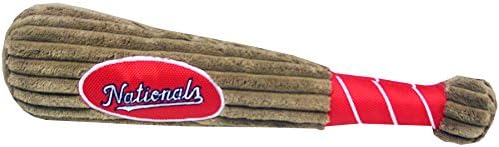 MLB Washington Nationals Baseball Bat Toy for DOGS & CATS. Soft Corduroy Plush Dog Toy with Inner SQUEAKER, MLB Chew Toys for Dogs or Cats. Durable Fun Interactive Dog Toy with Team Names and Logo