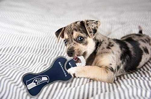 Pets First NFL Seattle Seahawks Dental Dog TUG Toy with Squeaker. Tough PET Toy for Healthy Fun, Teething & Cleaning Pet's Teeth & Gum., Team Color, one Size (SEA-3310)