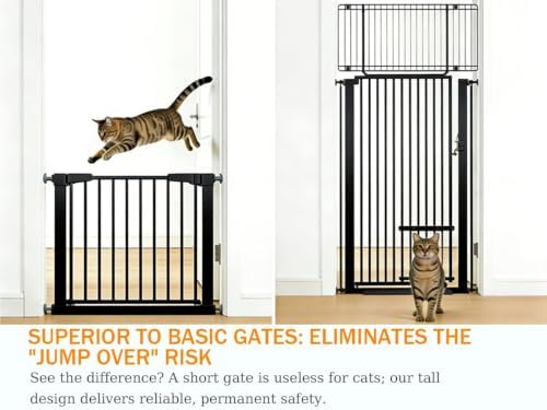 71" Extra Tall Cat Gate 29.5-40.6 Wide Pet gate with Small Cat Door,Pet Gate NO Drilling Pressure Mount Kit for Cats and Dogs Indoor Doorways liveing Room Bedroom-Black