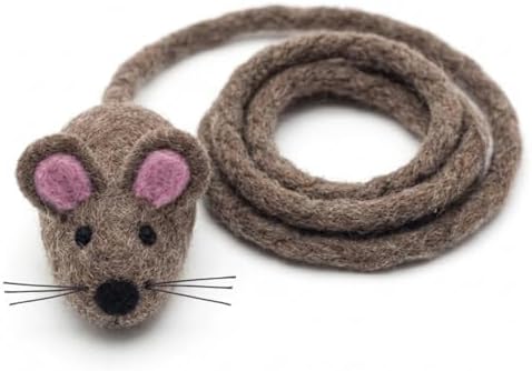 Glaciart One Mini Felt Mouse Cat Toy – Kitten & Small Cat Size, Natural Wool Catnip Toy, Soft Fuzzy Interactive Play Toy for Indoor Kittens, Safe Non-AZO Dyes, 1.4” Body with 12” Tail