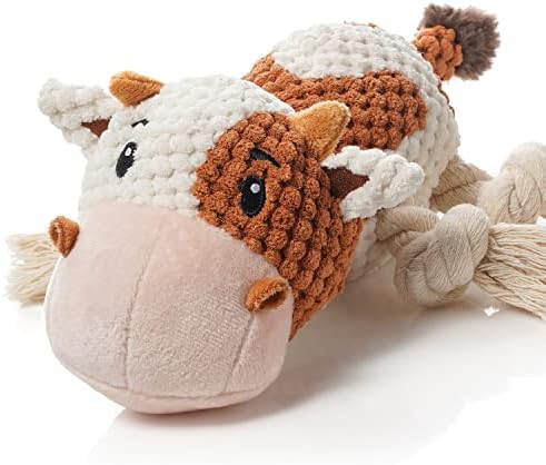 Sedioso Dog Toys, Dog Plush Toy for Large Breed, Cute Squeaky Dog Toys with Crinkle Paper, Dog Chew Toys for Puppy, Small, Middle, Big Dogs (Cow)