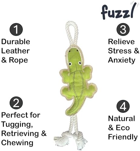 Fuzzl Eco Leather Crocodile Toy Natural and Tough Dog Toys - Long Lasting Chew Toys for Aggressive Chewers - Strong Dog Toy for Dogs and Puppy