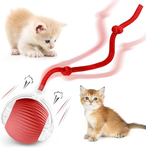 Interactive Cat Ball Toys for Indoor Cats, Peppy Pet Ball, 2025 Upgraded Automatic Kitten Toy for Bored Indoor Adult Cat, 360°Smart Rolling Toy (Red)