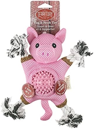 Territory 2 in 1 No Stuffing Removable Fetch Ball Tug Dog Toy for Small Medium Large Dogs, Pig
