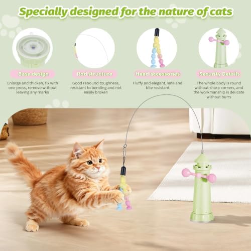 Hands-Free Suction Cup Cat Toy, Interactive Wand Teaser with Windmill Spinner, 2-in-1 Cat Toy for Boredom Relief & Indoor Play