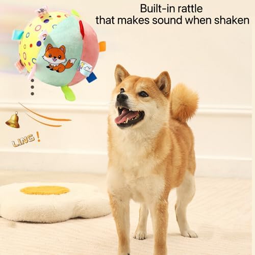 TRAVEYO Dog Toy Balls, Squeaky Plush Dog Balls with Colorful Sensory Tags & Built-in Bell, 6.3 Inch Soft Interactive Chew Fetch Toy for Indoor Outdoor Play, Suitable for Small Medium Large Dogs