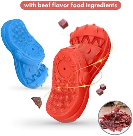 Dog Toy Treat Dispensing, Almost Indestructible Squeaky Chew Toys for Dogs, Natural Rubber Puzzle Toys, Tough Toy Treat Dispenser for All Type of Dogs, Innovative Shoe-Shaped Dog Toy (Blue)