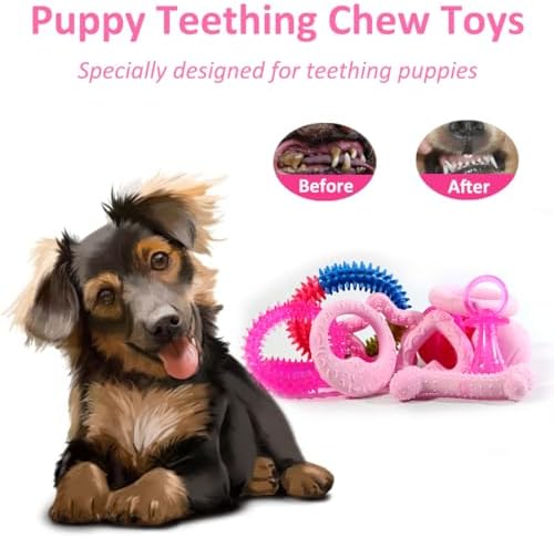 Beiker 20 Pack Pink Puppy Chew Toys, Dog Teething Toys for Puppies | Puppy Teething Rings and Ropes for Small Dogs, Rubber Toy Bundle for Puppy Busy, Cute Interactive Pet Balls for Small Breed