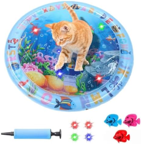 Cat Water Mat with LED Light, Multi-Color Lighted Cat Play Mat, Interactive Cat Toy, Anti-Scratch Design Pet Water Mat