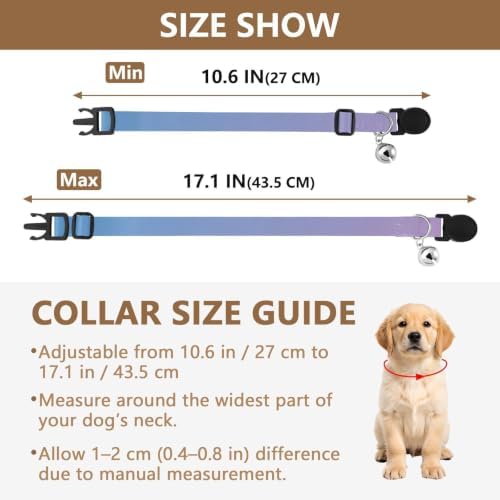 2 Pack Pet Collar Gradient Purple Blue Puppy Collar with Bell, Adjustable 10.6 to 17.1 Inches