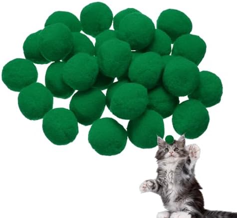 Cat Toy Pom Ball, Interactive Cat Ball Toys Fuzzy Pompoms (Plush, 1.2Inch, 30Pcs, Grass Green) for Kittens Pet Enrichment Training Play Indoor