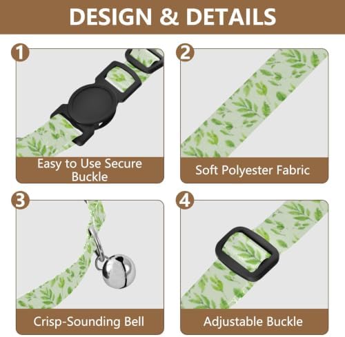 Watercolor Green Leaf Adjustable Buckle Dog Collar 2 Pack for Kitten