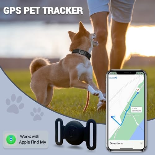 GPS Tracker for Dogs, Mini GPS Cat Tracker, IPX8 Waterproof GPS Trackers for Cats with Holder, No Monthly Fee, Work with Apple Find My(iOS Only), Smart Trackers for Dogs-Black-3