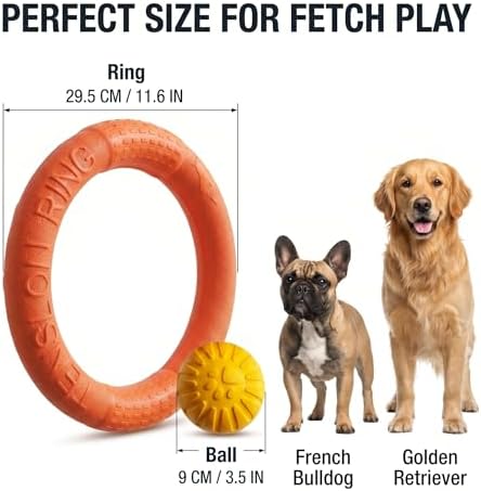 Large Dog Toy Ring and Ball Combo Set, Floating EVA 2 Pack (Orange, Large)