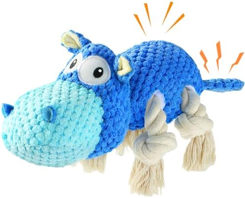 TOOPTATE Hippo Squeaky Dog Toy, Blue, Large